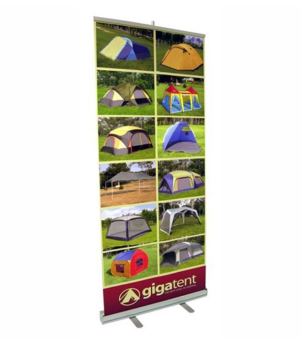 A custom-printed retractable banner