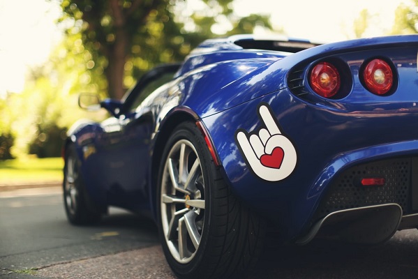 Car magnet on a blue car