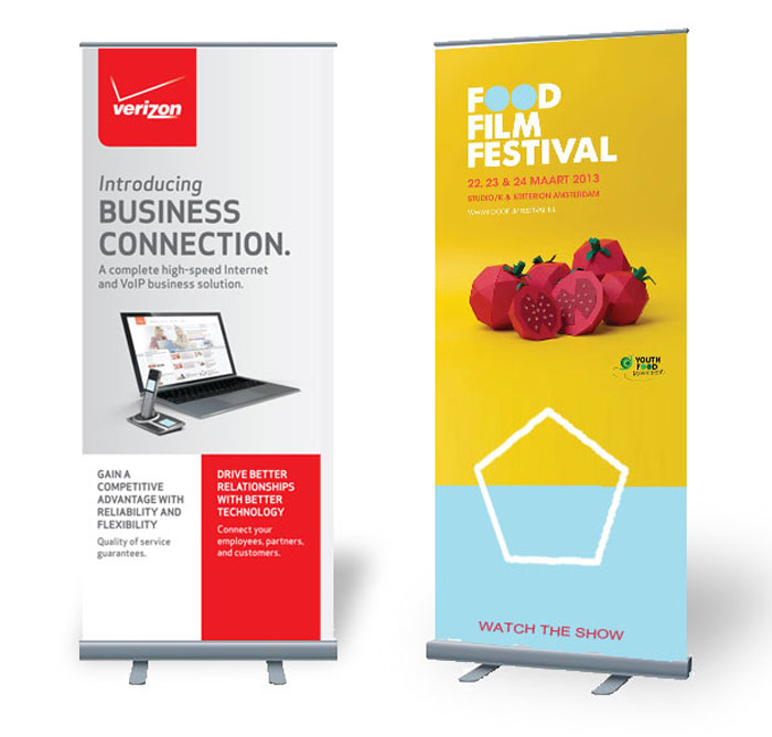 Retractable banners displaying various brands and designs