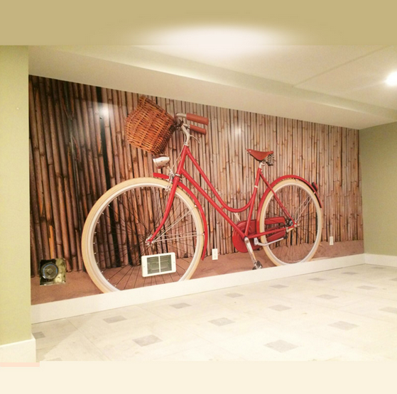 Large format printed mural adorning an interior wall.