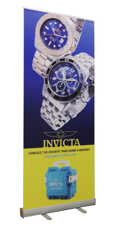 Retractable banner displaying the logo of a company called "Invicta".