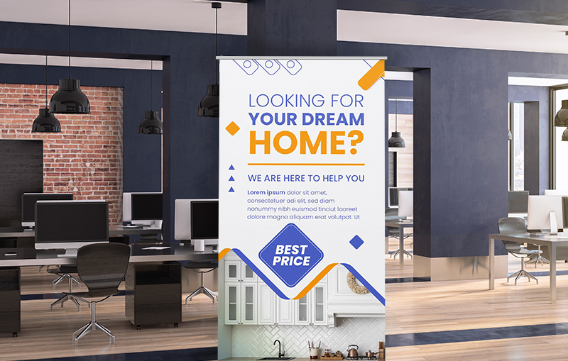 a retractable banner stand of a business
