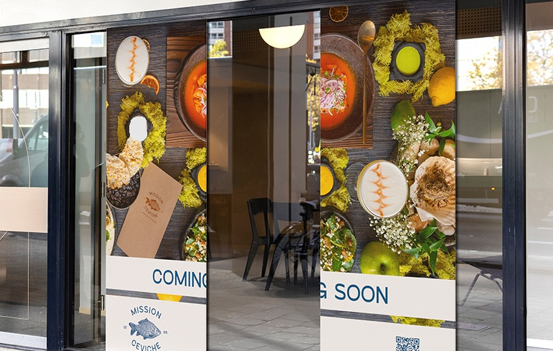 a self-adhesive print on a door