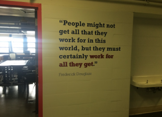 Wall graphics in a co-working space.