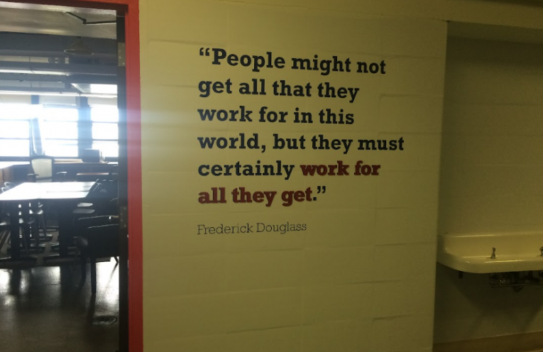 Wall graphics in a co-working space.