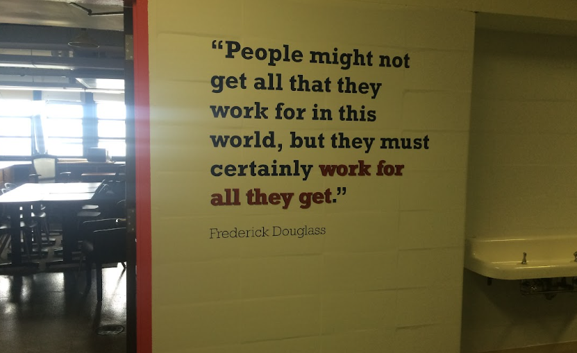 Wall graphics in a co-working space.