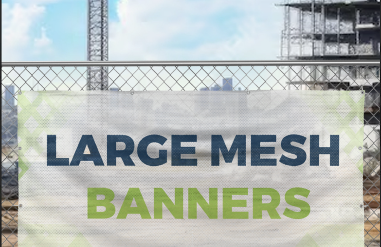a leasing mesh banner on building