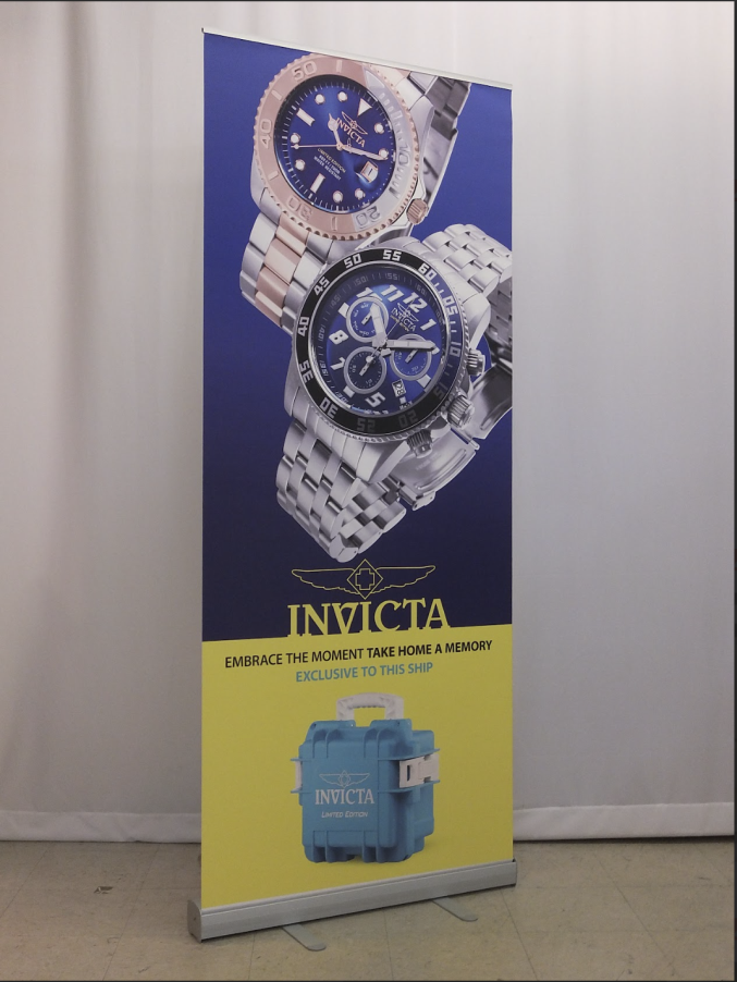 a row of banner stands