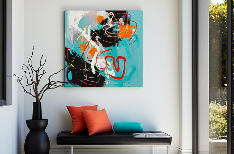 Canvas artwork displayed on a home office wall