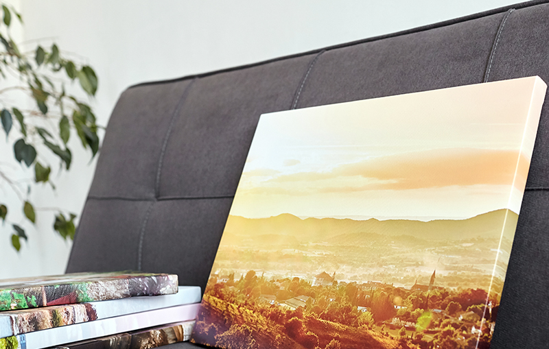 Fine art canvas print displayed as home decor