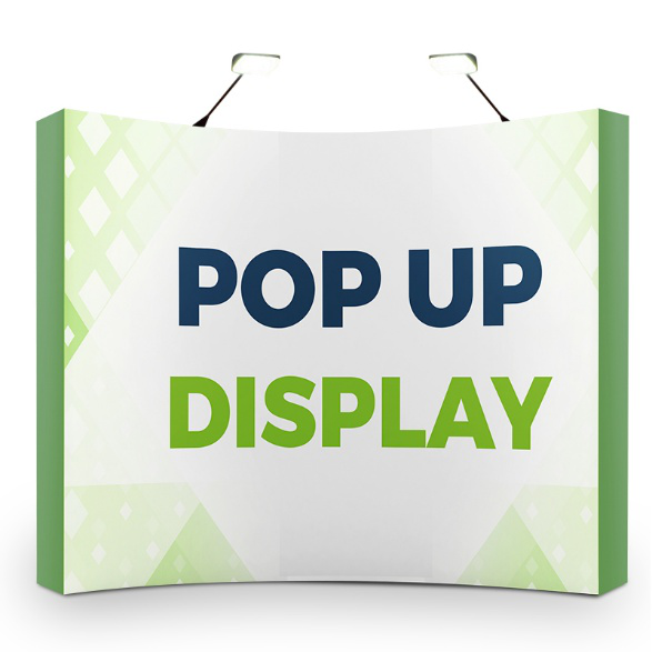 Curved fabric pop-up trade show display with portable aluminum frame